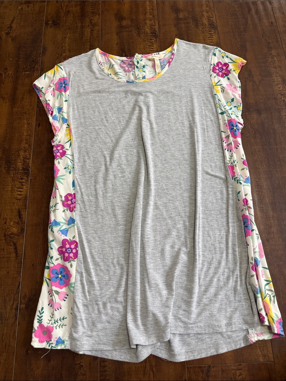 Matilda Jane Gray Tunic with Pink & Blue Floral Panels